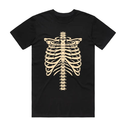 Brustkorb T-Shirt | Skelett Print | Rundhals | Schwarz | Halloween-Schwarz-S-Chaps Herrenmode