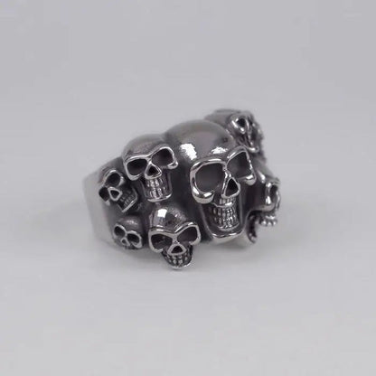 Totenkopf Ring Herren | Breit | Schädelreihe | Edelstahl | Biker Ring-Silber-55-Chaps Herrenmode