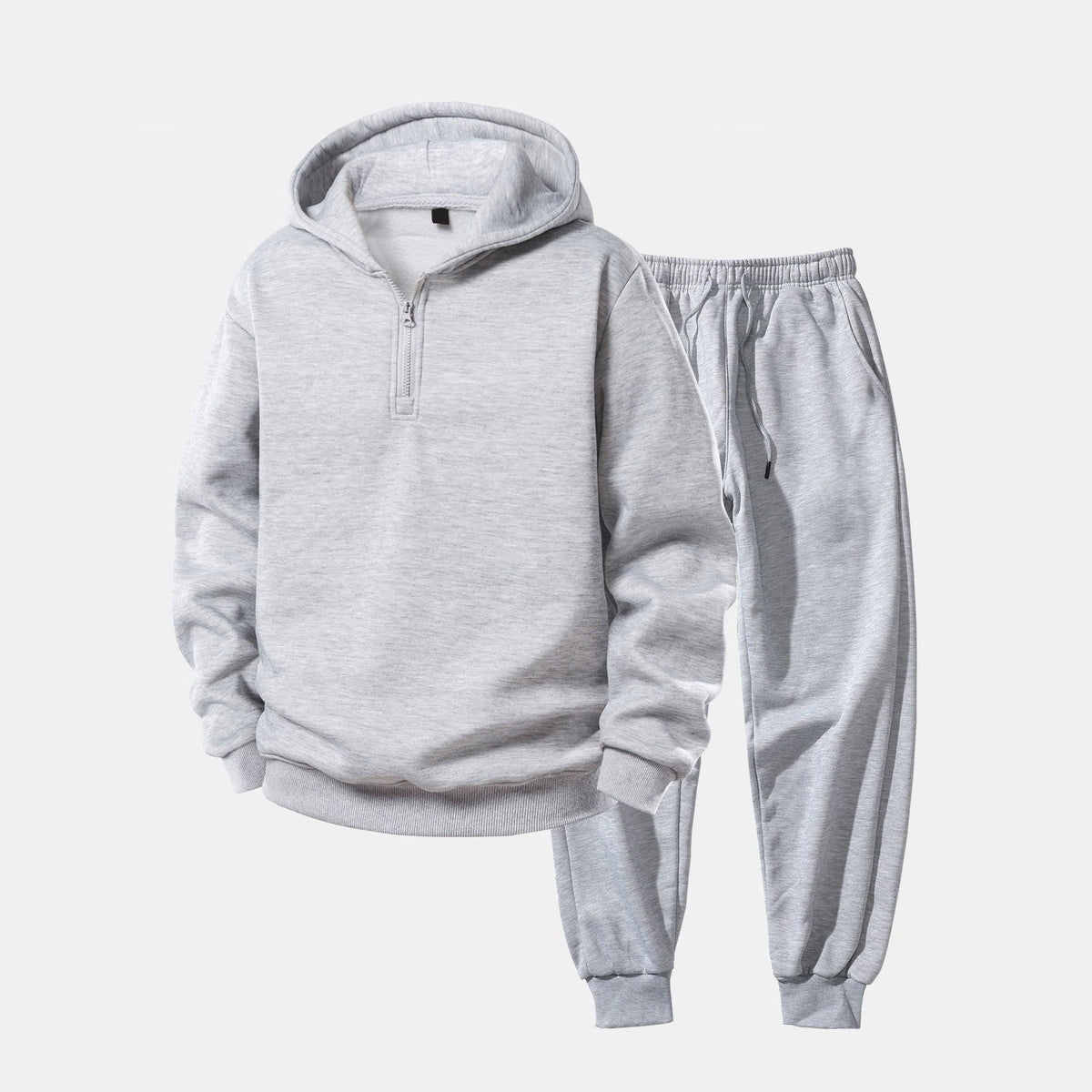 Halfzip Hoodie Trainingsanzug Herren | Jogginghose mit Bündchen | 2 Farben-Hellgrau-S-Chaps Herrenmode