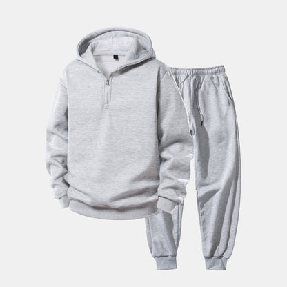 Halfzip Hoodie Trainingsanzug Herren | Jogginghose mit Bündchen | 2 Farben-Hellgrau-S-Chaps Herrenmode