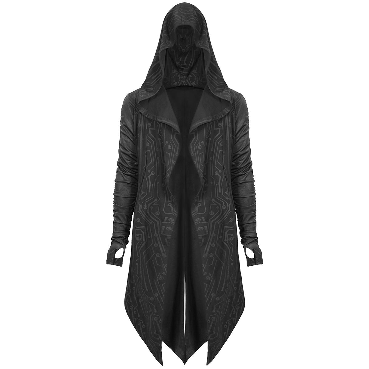 Gothic Kapuzen Cardigan Herren | Schaltkreis Muster | Lang | Offen | Schwarz-Chaps Herrenmode