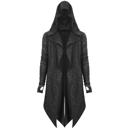 Gothic Kapuzen Cardigan Herren | Schaltkreis Muster | Lang | Offen | Schwarz-Chaps Herrenmode