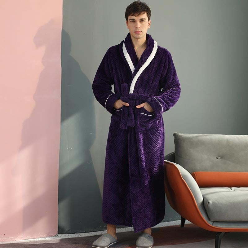 Fleece Bademantel Herren | Schalkragen | 2 Farben-Lila-M-Chaps Herrenmode