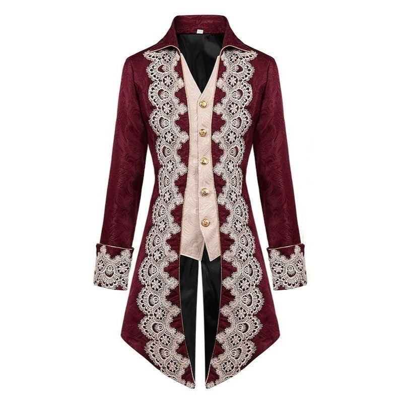 Viktorianischer Gehrock Herren | Weinrot | Jacquard | Spitze | Steampunk-Weinrot-S-Chaps Herrenmode