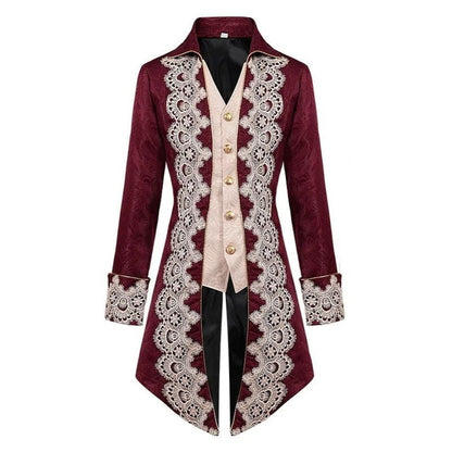 Viktorianischer Gehrock Herren | Weinrot | Jacquard | Spitze | Steampunk-Weinrot-S-Chaps Herrenmode