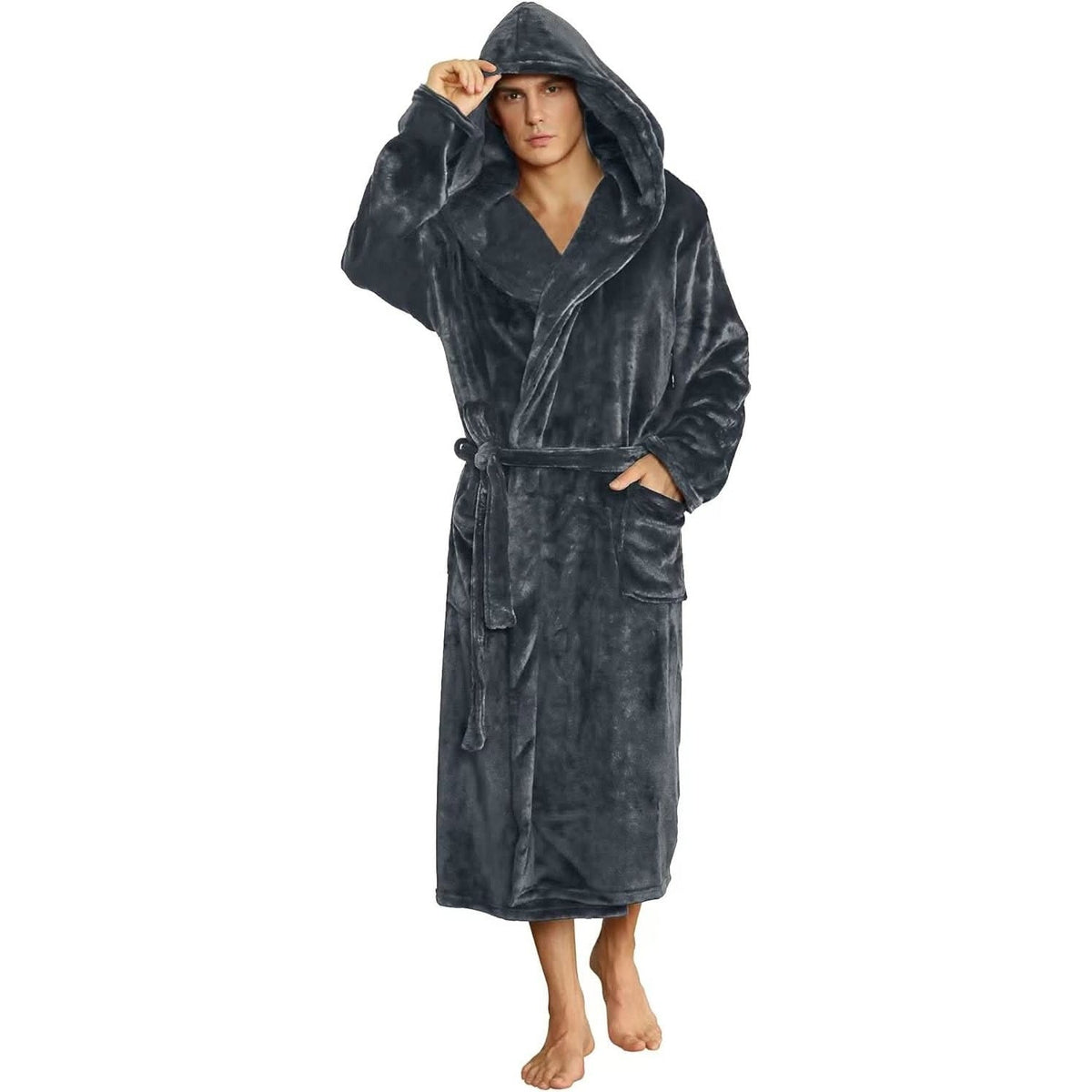 Fleece Bademantel Herren mit Kapuze | Zweifarbig | 10 Farben