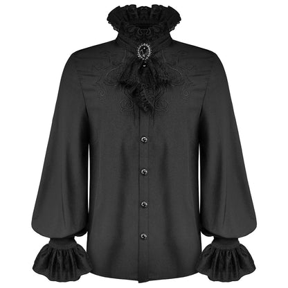 Gothic Hemd Herren | Abnehmbares Spitzenjabot | Brosche | Stickerei | Schwarz-Chaps Herrenmode