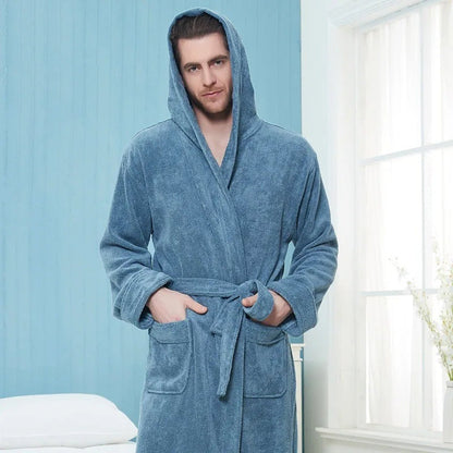 Bademantel Herren mit Kapuze | Frottee | 5 Farben