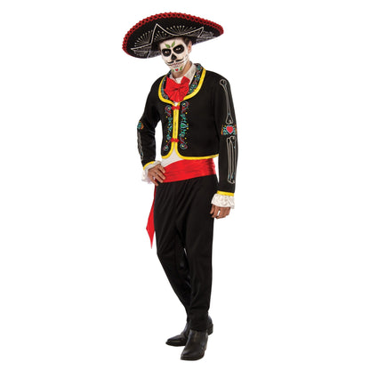 Tag der Toten Kostüm Herren | Sombrero | Jacke | Kummerbund-Schwarz-One Size-Chaps Herrenmode