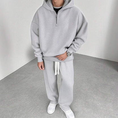 Halfzip Jogginganzug Herren | Weite Jogginghose | 3 Farben-Hellgrau-S-Chaps Herrenmode