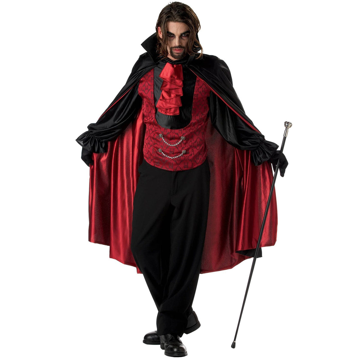 Dracula Kostüm Rot | Weste mit Ärmeln | Halstuch | Umhang