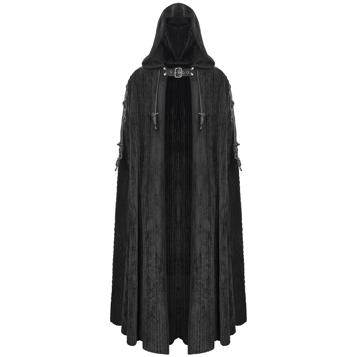 Gothic Umhang Herren | Kapuze | Chenille | Schnallenriemen | Schnürung-Chaps Herrenmode