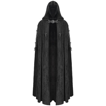Gothic Umhang Herren | Kapuze | Chenille | Schnallenriemen | Schnürung-Chaps Herrenmode