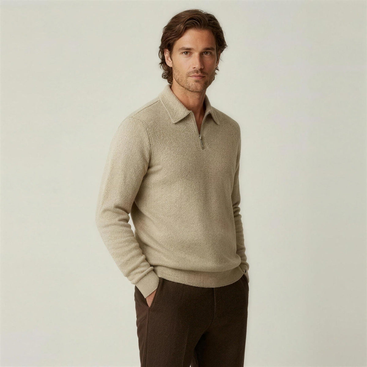 Polopullover mit Reißverschluss Herren | Strukturstrick | Langarm