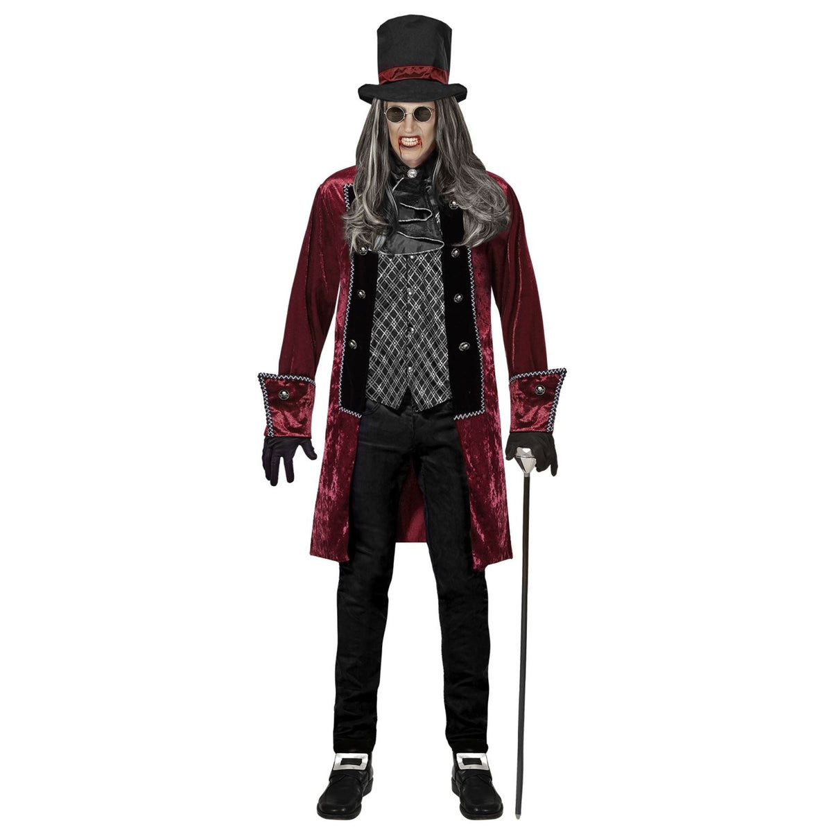 Vampir Kostüm Männer | Weinroter Gehrock | Weste | Jabot | Zylinder-Weinrot-S-Chaps Herrenmode
