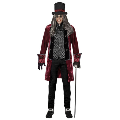 Vampir Kostüm Männer | Weinroter Gehrock | Weste | Jabot | Zylinder-Weinrot-S-Chaps Herrenmode