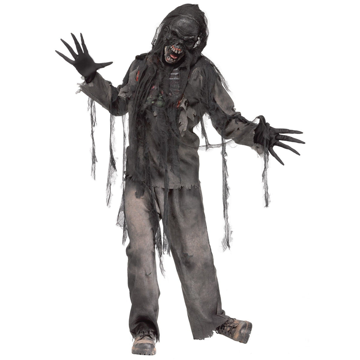 Zombie Kostüm Herren | Verkohlter Look | Shirt | Hose | Maske-Schwarz-Grau-One Size-Chaps Herrenmode