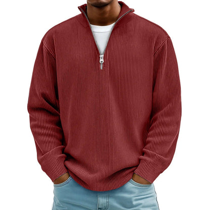 Half Zip Pullover Herren | Rippstrick | Lockere Passform | 10 Farben-Weinrot-S-Chaps Herrenmode