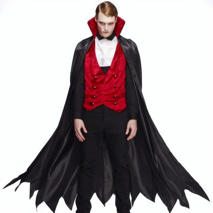 Graf Dracula Kostüm | Umhang | Samtweste | Plastron-Schwarz-Rot-M-Chaps Herrenmode
