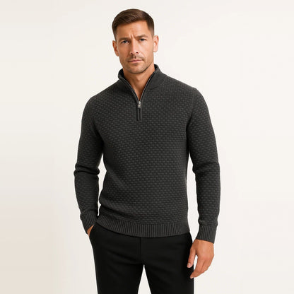 Waffelstrick Troyer Herren | Stehkragen | Reißverschluss | Smart Casual
