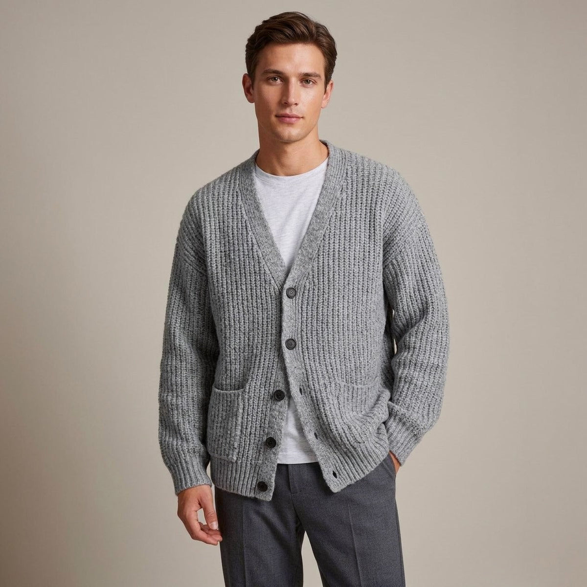 Strickjacke Herren | Rippstrick | Knopfleiste | Aufgesetzte Taschen