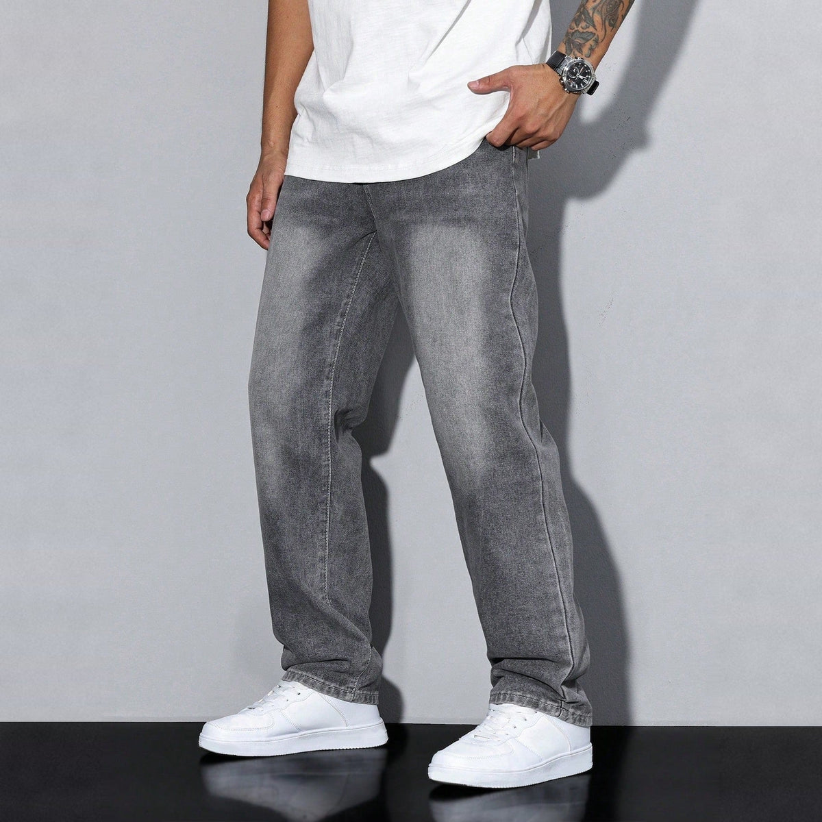 Baggy Jeans Herren | Weite Passform | Used Look-Grau-28-Chaps Herrenmode