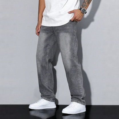 Baggy Jeans Herren | Weite Passform | Used Look-Grau-28-Chaps Herrenmode