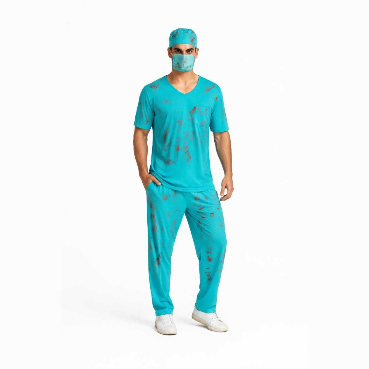 Zombie Arzt Kostüm | Blutiger Kasack | Hose | Haube | Mundschutz