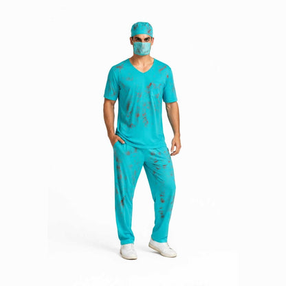 Zombie Arzt Kostüm | Blutiger Kasack | Hose | Haube | Mundschutz
