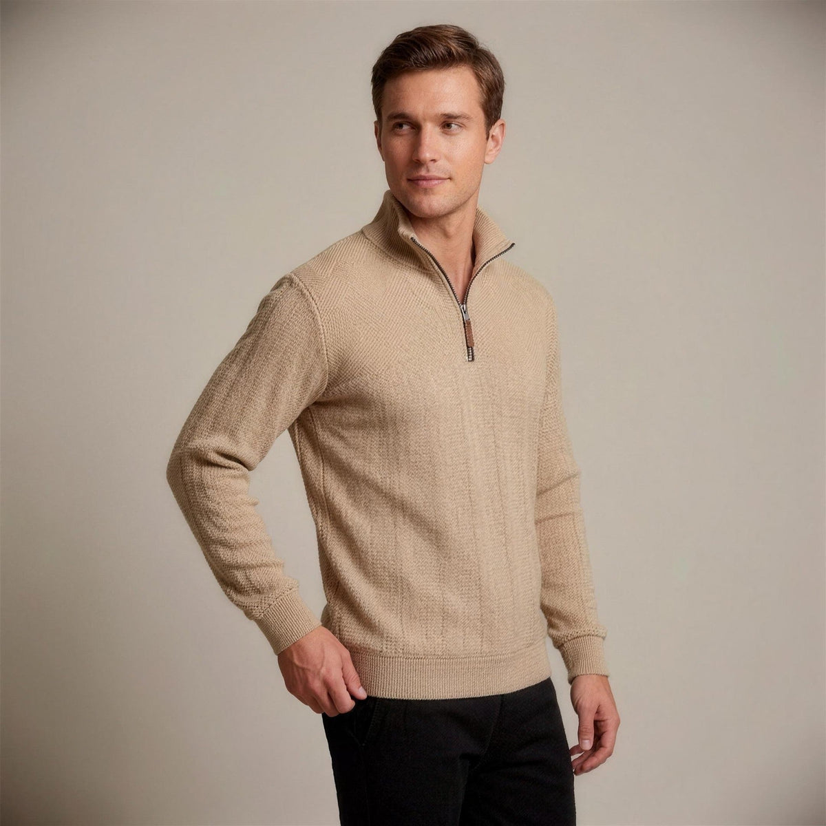 Zopfstrick Pullover Herren | Troyer | Stehkragen | Relaxed Fit