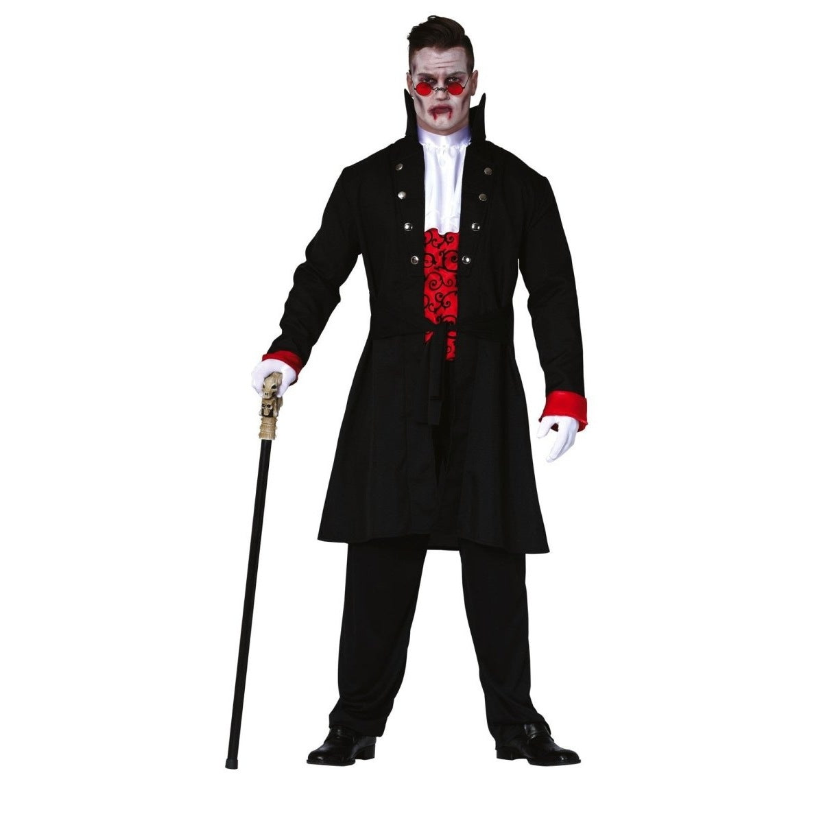 Vampir Outfit Herren | Jacke mit Hemd | Jabot | Hose-Schwarz-Rot-M-Chaps Herrenmode
