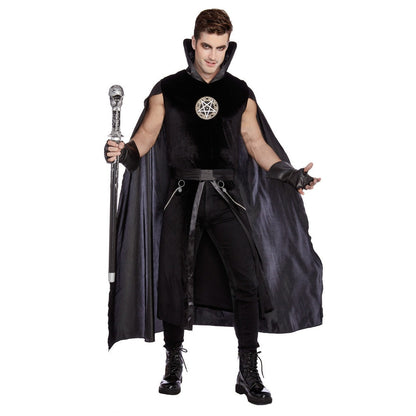 Gothic Kostüm Herren | Pentagramm Tunika | Stehkragen Umhang | Gürtel