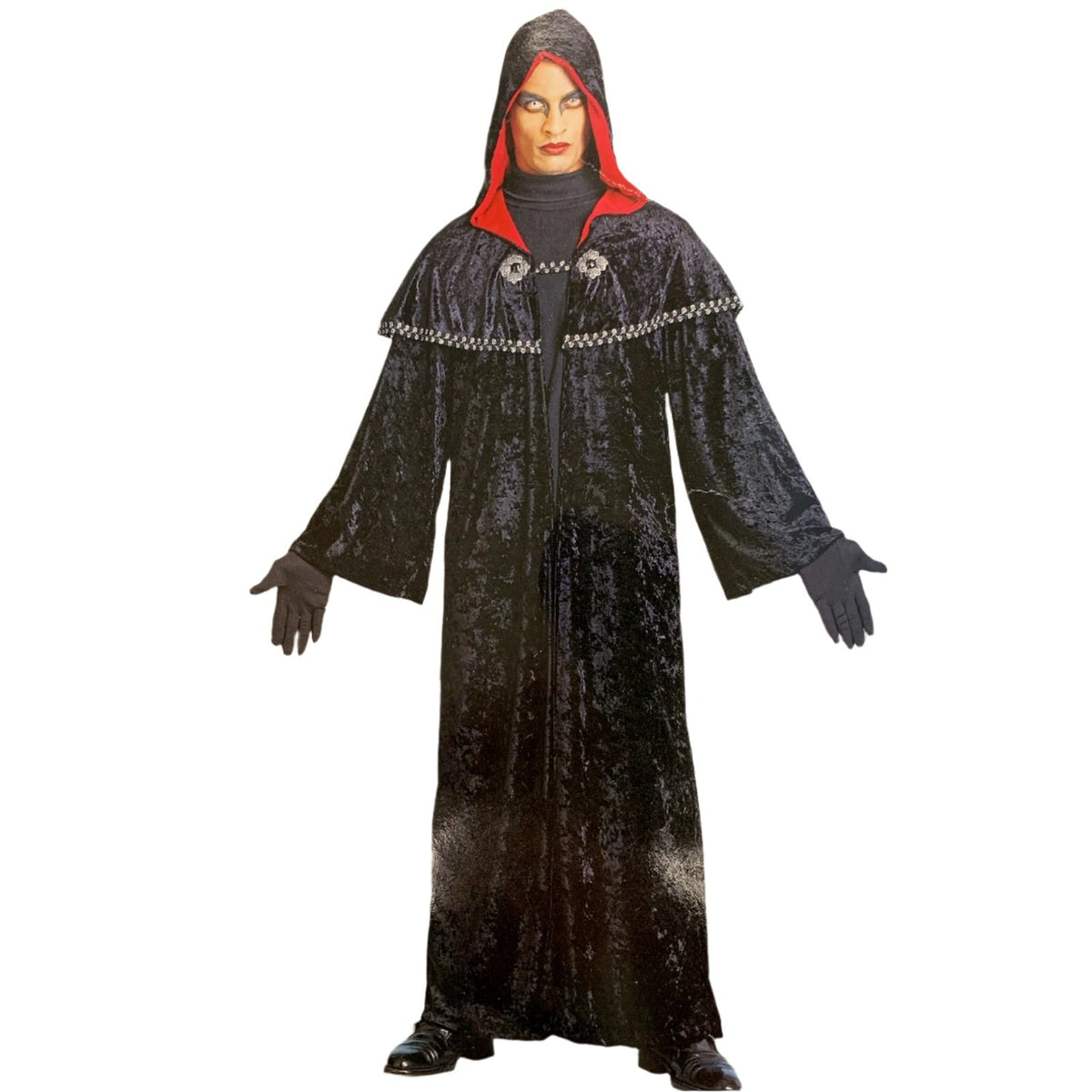 Gothic Vampir Robe | Kapuze | Schulterumhang | Medaillons-Schwarz-Rot-One Size-Chaps Herrenmode