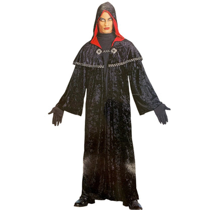 Gothic Vampir Robe | Kapuze | Schulterumhang | Medaillons-Schwarz-Rot-One Size-Chaps Herrenmode