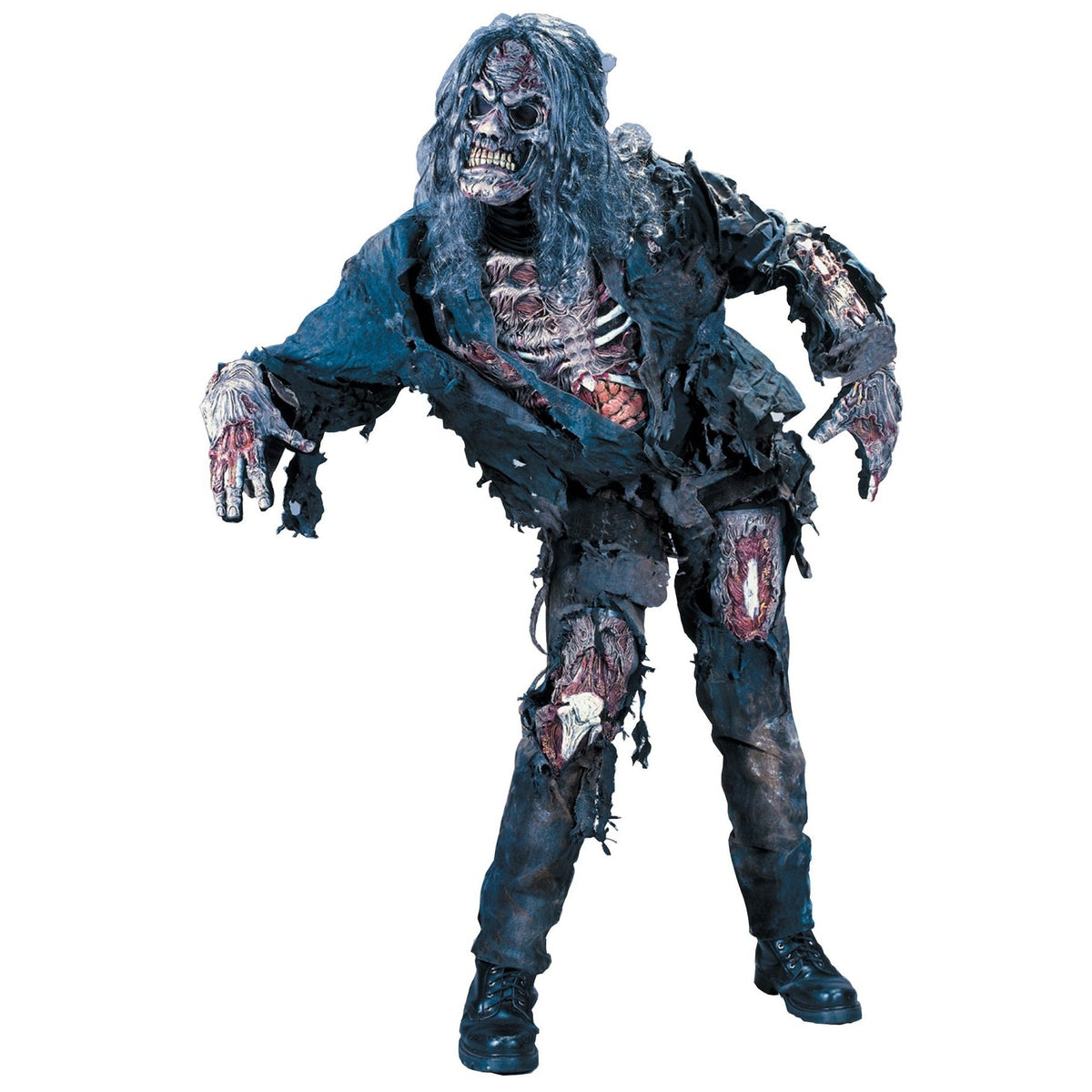Zombie Kostüm Erwachsene | Blau | Oberteil | Hose | Maske-Blau-Grau-One Size-Chaps Herrenmode