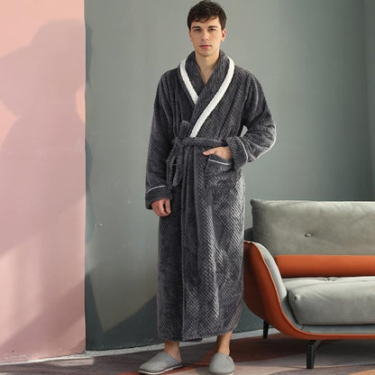 Fleece Bademantel Herren | Schalkragen | 2 Farben-Grau-M-Chaps Herrenmode
