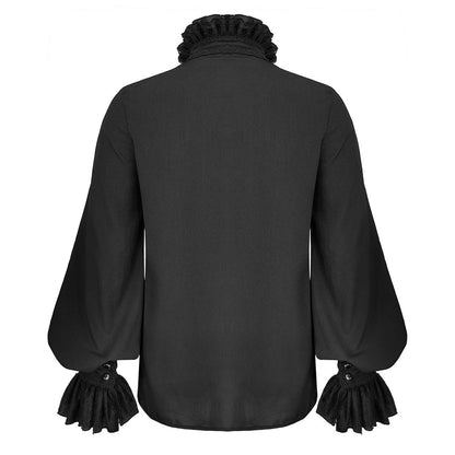 Gothic Hemd Herren | Abnehmbares Spitzenjabot | Brosche | Stickerei | Schwarz-Chaps Herrenmode