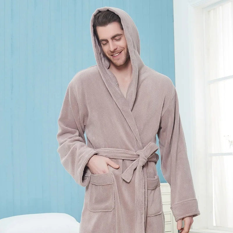 Bademantel Herren mit Kapuze | Frottee | 5 Farben