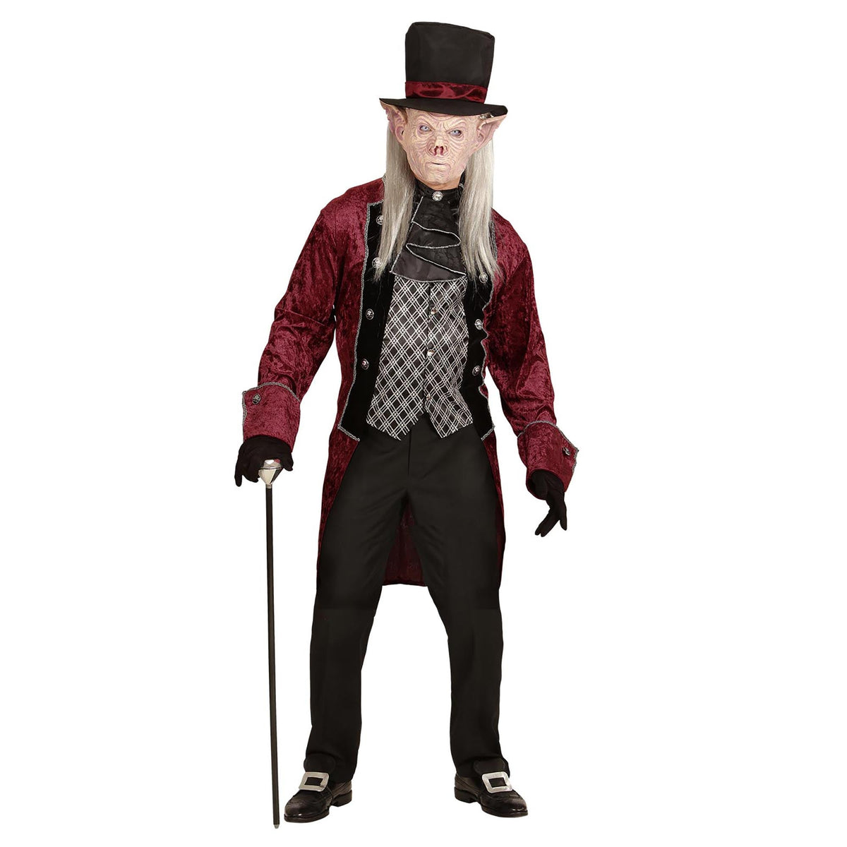 Vampir Kostüm Männer | Weinroter Gehrock | Weste | Jabot | Zylinder-Chaps Herrenmode