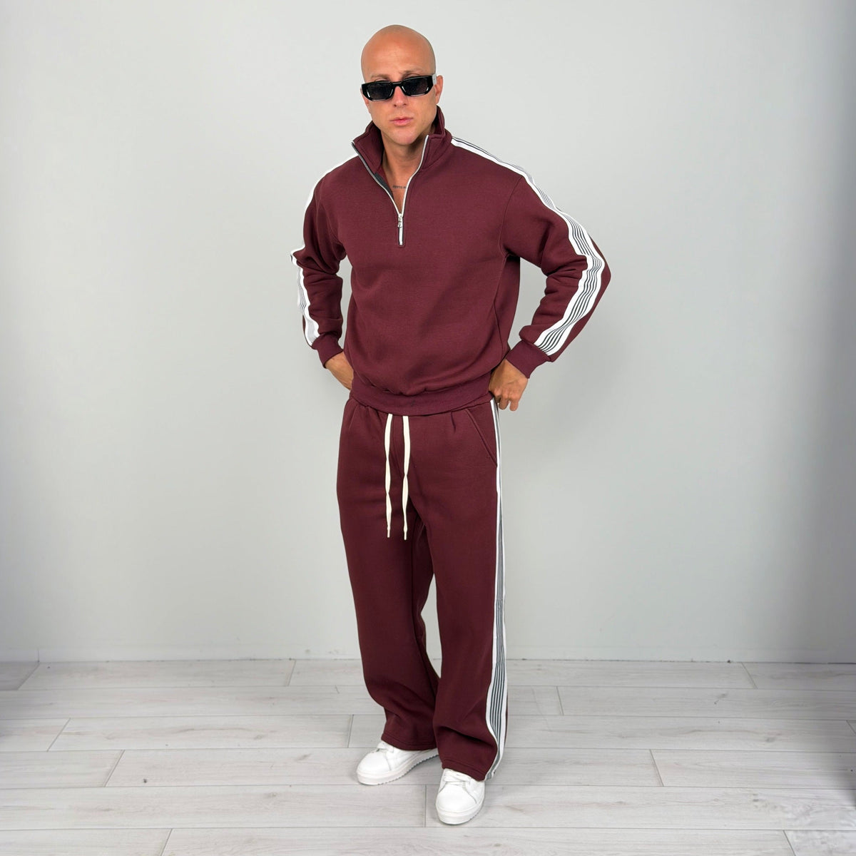 Gestreifter Trainingsanzug Herren | Halfzip Sweatshirt | Weite Hose | 5 Farben