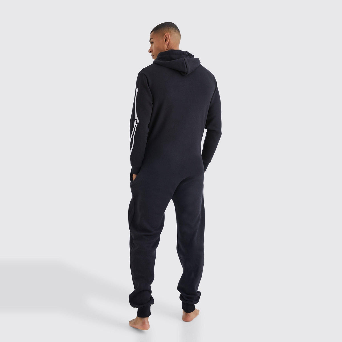 Skelett Kapuzenoverall Herren | Reißverschluss | Knochen Print | Schwarz-Chaps Herrenmode