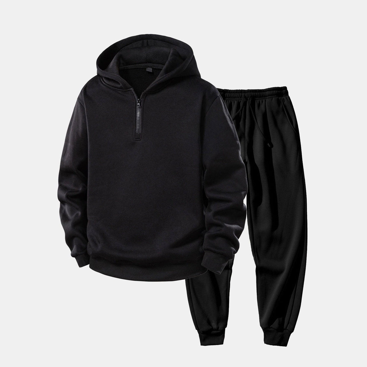 Halfzip Hoodie Trainingsanzug Herren | Jogginghose mit Bündchen | 2 Farben-Schwarz-S-Chaps Herrenmode