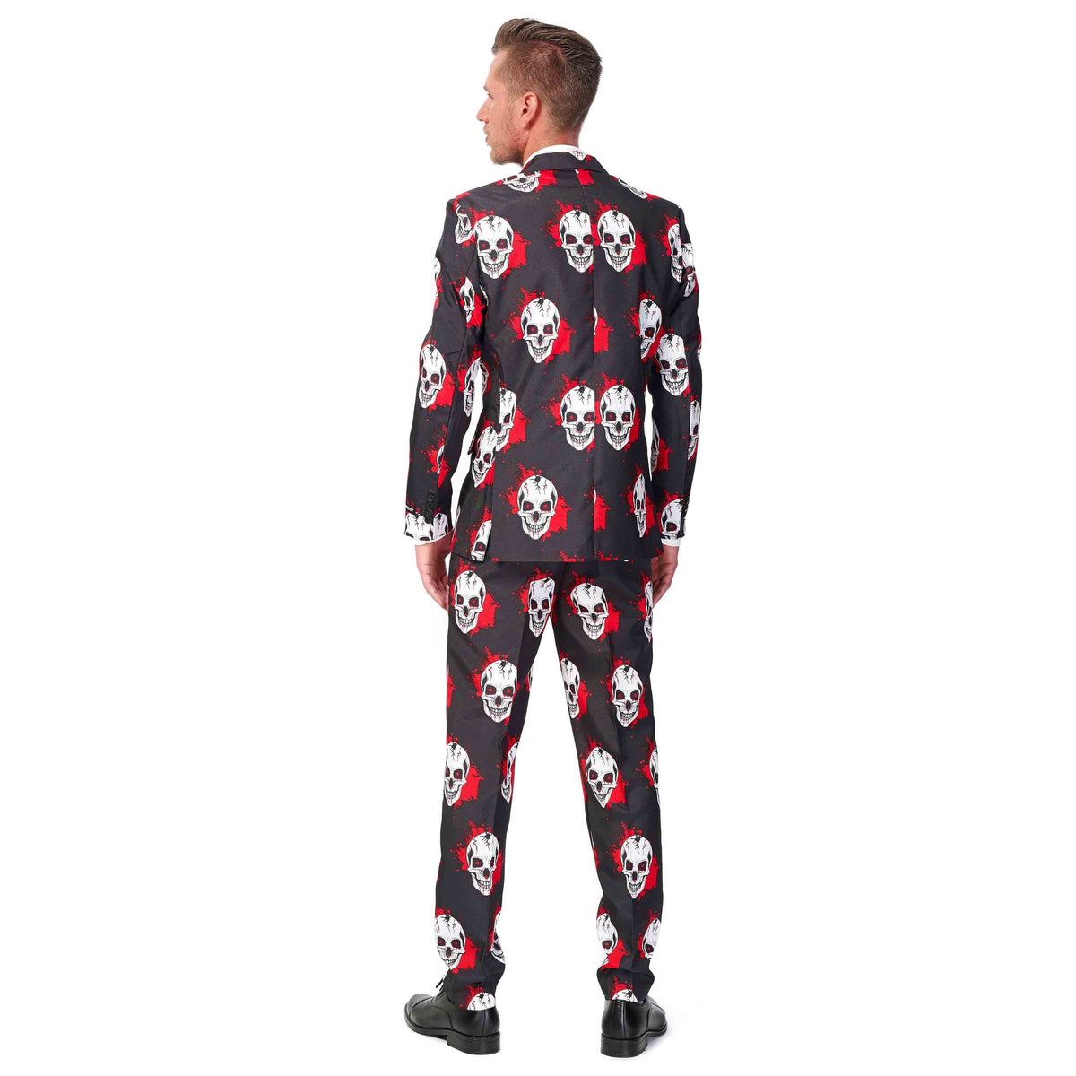 Totenkopf Anzug Herren | Blutspritzer | Sakko, Hose, Krawatte | Schwarz