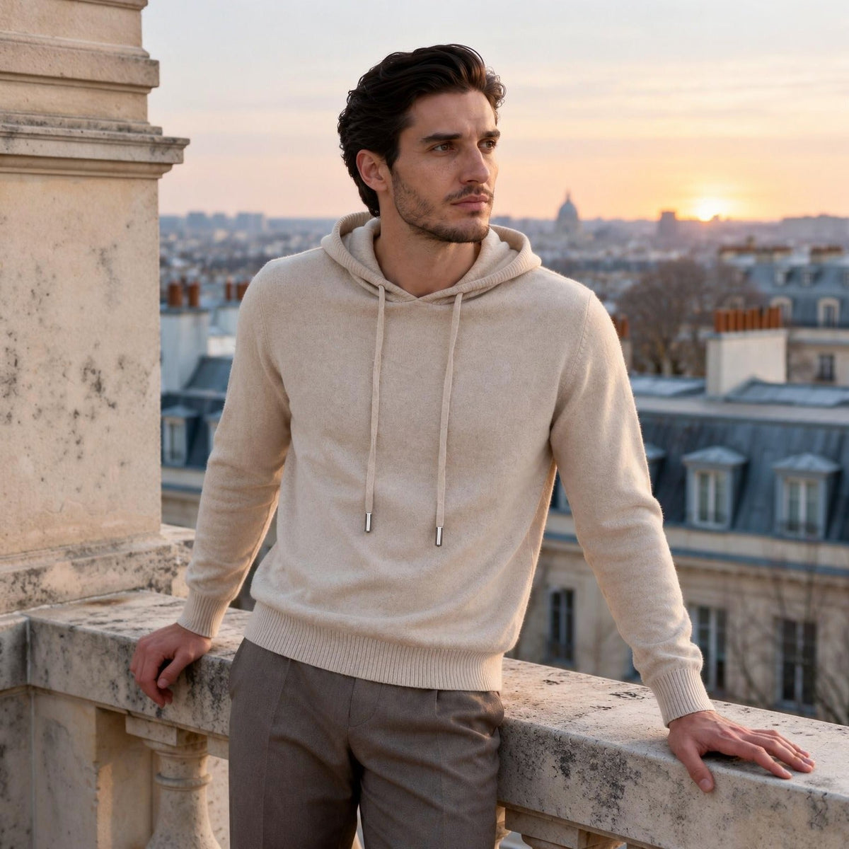 Feinstrick Hoodie Herren | Kordelzug | Langarm | Smart Casual
