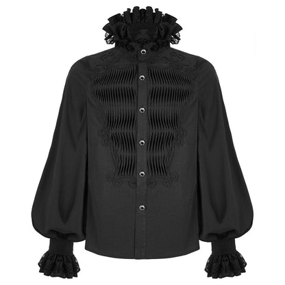 Gothic Rüschenhemd Herren | Plisseefront | Kordelornamente | Spitzenkragen | Schwarz-Chaps Herrenmode