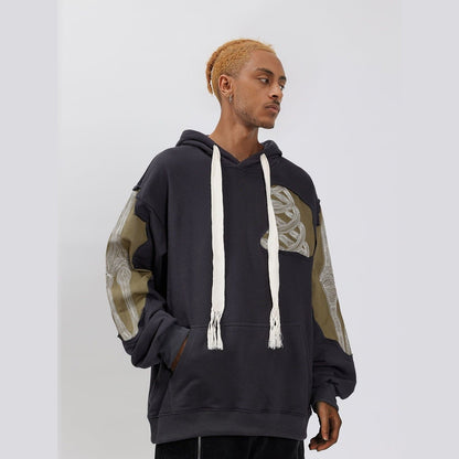 Patchwork Skelett Hoodie Herren | Bestickte Knochen | Oversized | 2 Farben-Chaps Herrenmode