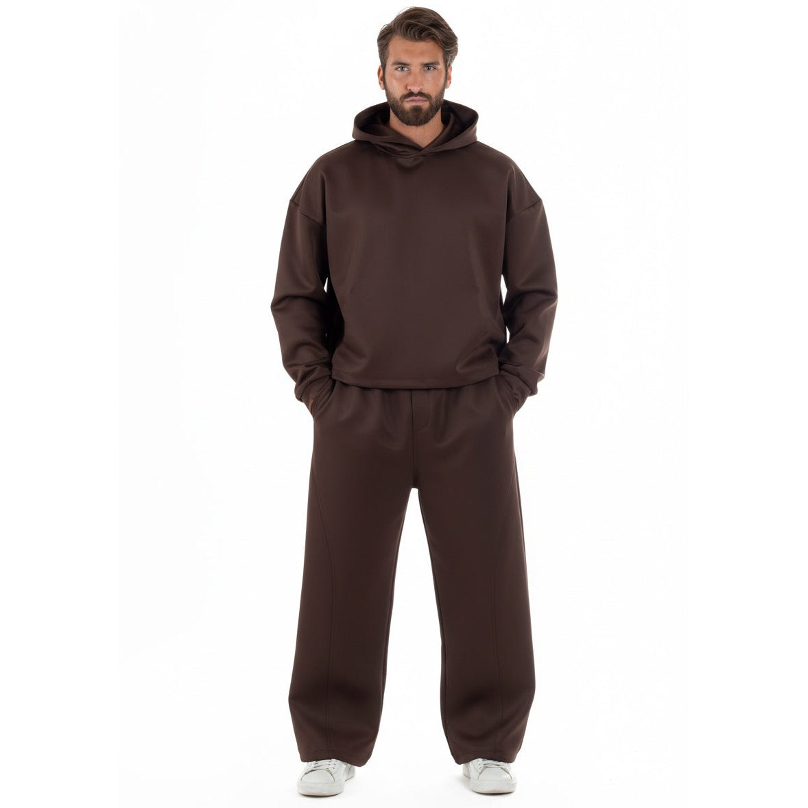 Cropped Hoodie Set Herren | Weite Hose | Braun-Braun-S-Chaps Herrenmode
