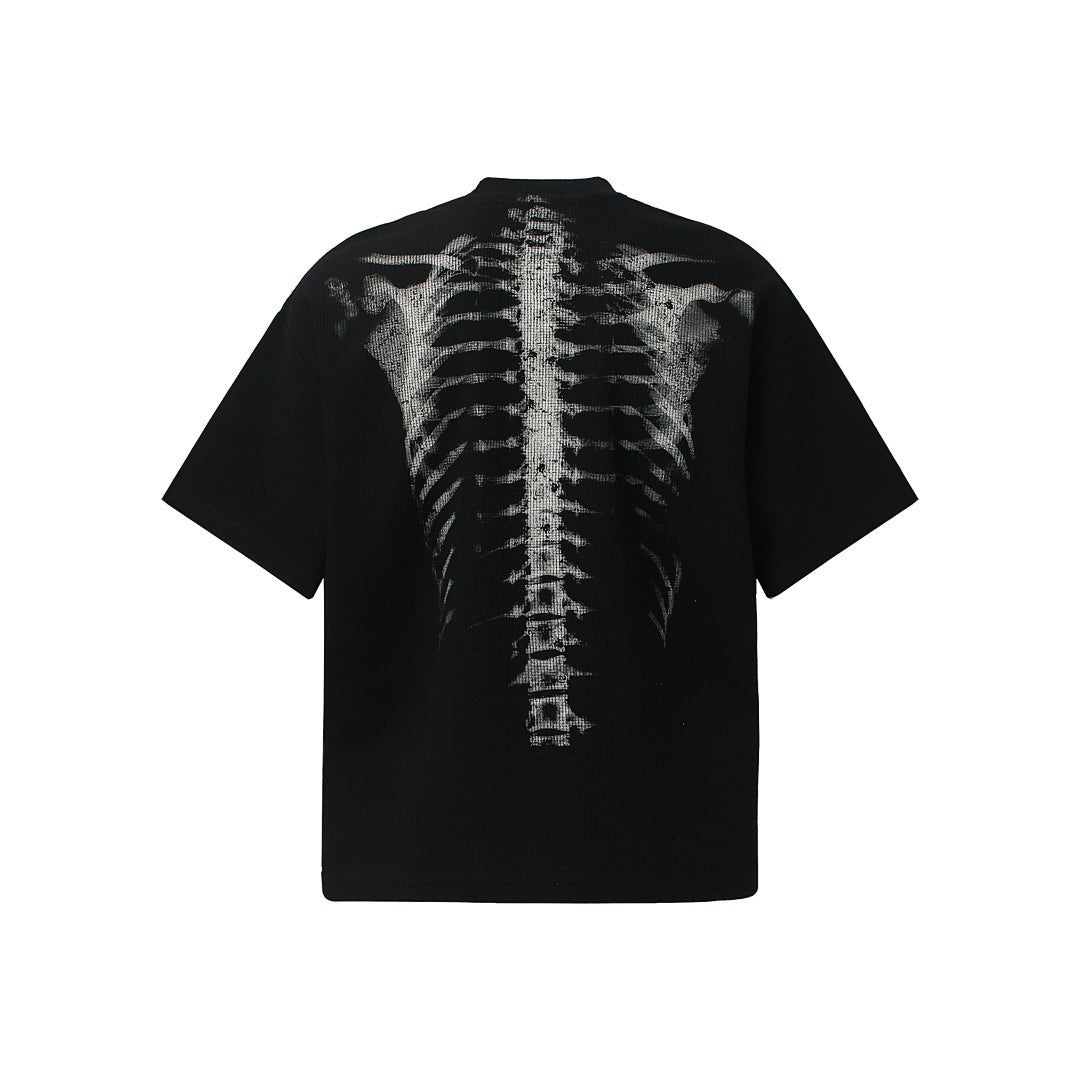 Skelett T-Shirt mit Herz | Oversized | Rücken Print | Waffelstruktur-Chaps Herrenmode