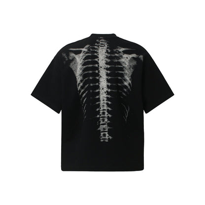 Skelett T-Shirt mit Herz | Oversized | Rücken Print | Waffelstruktur-Chaps Herrenmode