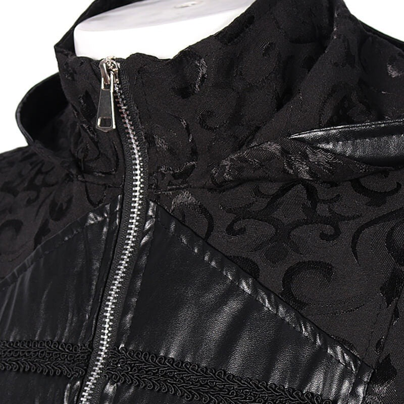 Gothic Kapuzenmantel Herren | Jacquard | Schulterumhang | Reißverschluss | Schwarz-Chaps Herrenmode
